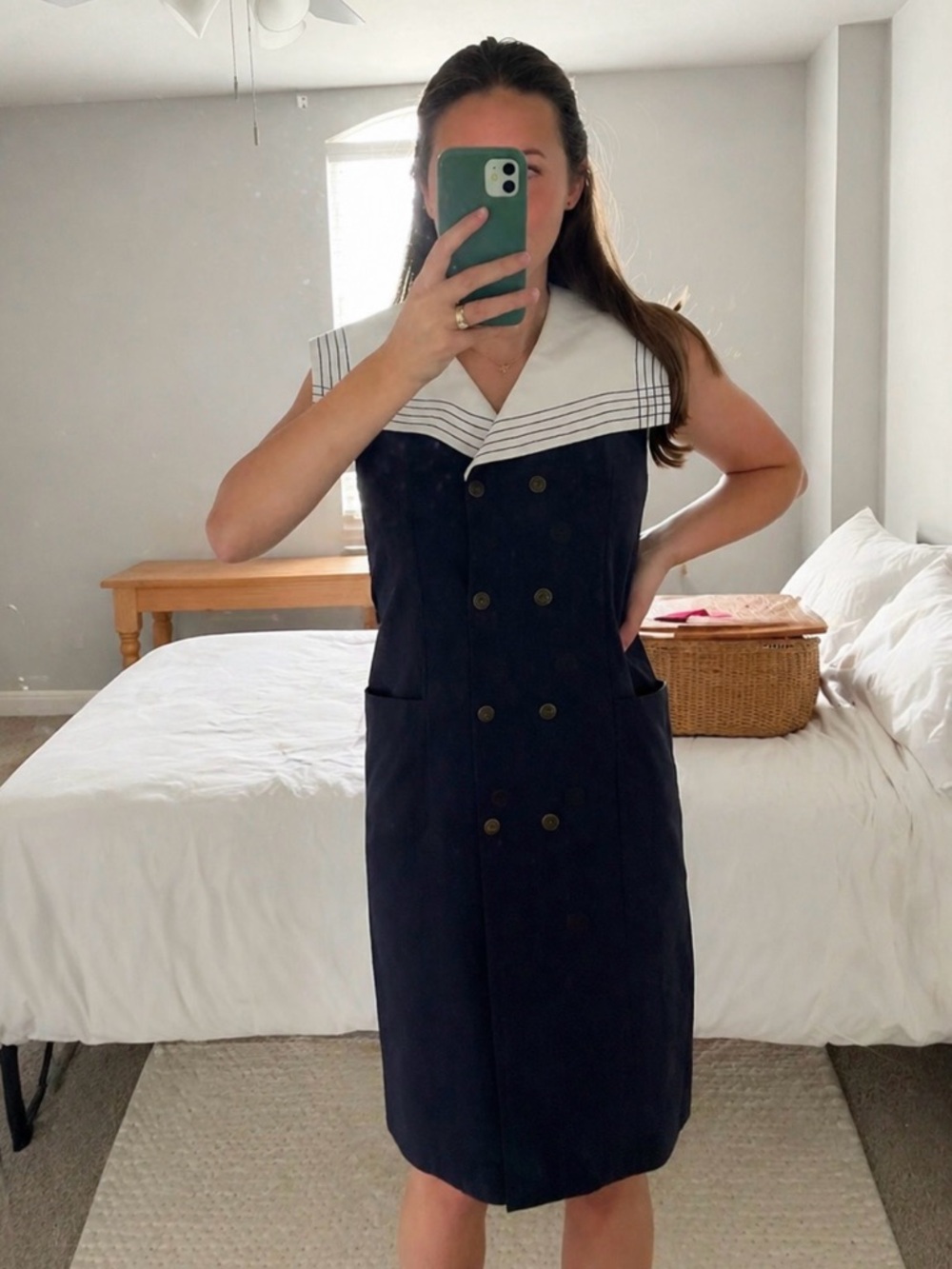 Vintage Laura Ashley Navy and White Nautical Collar Dress